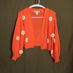 Cotton Emporium Orange Floral Knit Cardigan Size XS
